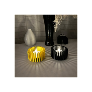 Alvera Modern Çizgili Mumluk – 3D Baskı Tealight Mumluk (1 Adet)-Sarı
