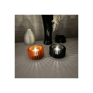 Alvera Modern Çizgili Mumluk – 3D Baskı Tealight Mumluk (1 Adet)-Turuncu