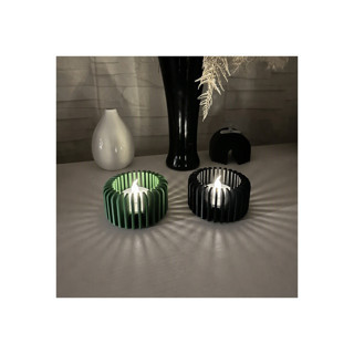 Alvera Modern Çizgili Mumluk – 3D Baskı Tealight Mumluk (1 Adet)-Yeşil