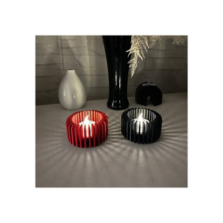 Alvera Modern Çizgili Mumluk – 3D Baskı Tealight Mumluk (1 Adet)-Kırmızı