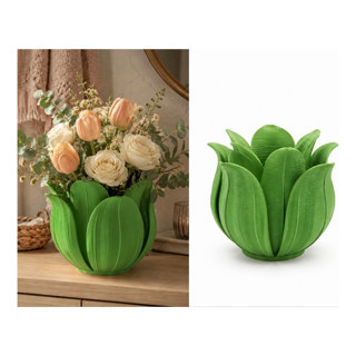 Alvera Lotus Yapraklı Vazo – 3D Baskı Dekoratif Çiçeklik-Yeşil