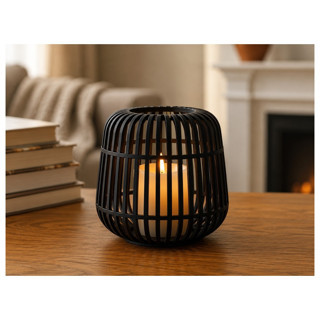 Alvera Modern Kafes Tasarımlı Dekoratif Mumluk – Tealight Mumluk, Masaüstü Ev ve Ofis Dekoru - Siyah