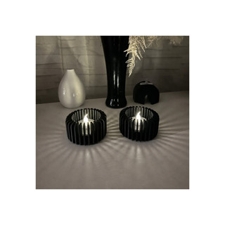 Alvera Modern Çizgili Mumluk – 3D Baskı Tealight Mumluk (1 Adet)-Siyah