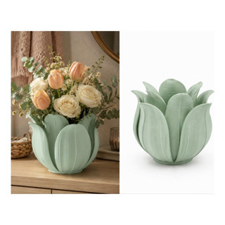 Alvera Lotus Yapraklı Vazo – 3D Baskı Dekoratif Çiçeklik-Mint
