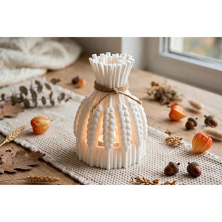Alvera Decor Buğday Demeti Tealight Mumluk Jüt Ipli Dekoratif Sonbahar Hasat Feneri Şamdan Masa Süsü