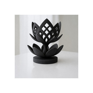 Alvera Lotus Çiçeği Mumluk – 3D Baskı Dekoratif Tealight Mumluk-Siyah