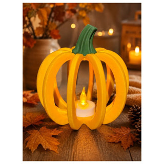 Alvera Decor Delikli Balkabağı Fener Tealight Mumluk Sonbahar Cadılar Bayramı Dekoratif Şamdan Turuncu