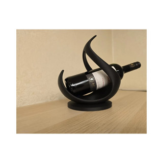 Alvera Alev Formlu Şarap Şişesi Standı Modern Şık Şarap Tutucu Yuvarlak Tabanlı Siyah