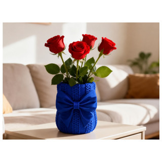 Alvera Fiyonklu Örgü Vazo – 3D Baskı Dekoratif Çiçeklik-Mavi