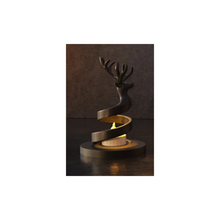 Alvera Spiral Ren Geyiği Mumluk Yılbaşı Dekoratif Ren Geyiği Tealight Mum Tutucu - Siyah