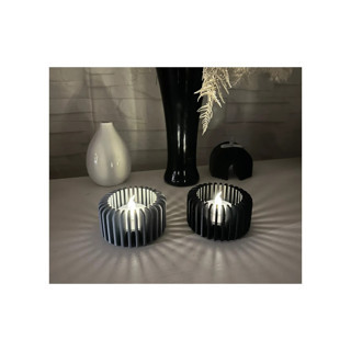 Alvera Modern Çizgili Mumluk – 3D Baskı Tealight Mumluk (1 Adet)-Gri