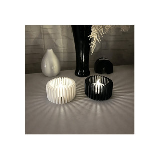 Alvera Modern Çizgili Mumluk – 3D Baskı Tealight Mumluk (1 Adet)-Beyaz