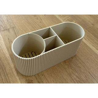 Alvera Decor Yivli Oval Masaüstü Düzenleyici Bölmeli Bulaşık Fırçası Sünger Standı Süzdürmeli Lavabo Bej