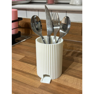 Alvera Çizgili Kaşıklık Süzgeçli Kaşık Çatal Bıçak Tutucu Lavabo Kenarı Mutfak Gereç Kabı Beyaz 11 cm
