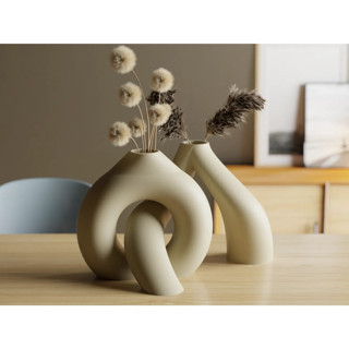 Alvera Interlocking Vazo – 3D Baskı Iç Içe Geçen Dekoratif Vazo-Bej