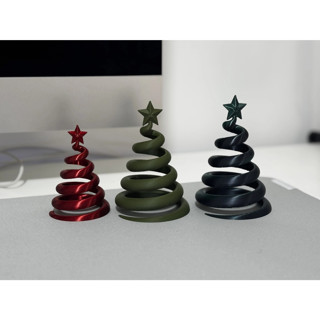 Alvera Decor 3'lü Spiral Yılbaşı Ağacı Seti Yıldız Tepelikli Masaüstü Çam Süsü Kırmızı Beyaz Yeşil