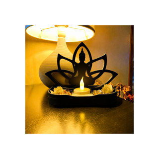Alvera Lotus Buda Mumluk – 3D Baskı Dekoratif Tealight Mumluk-Siyah