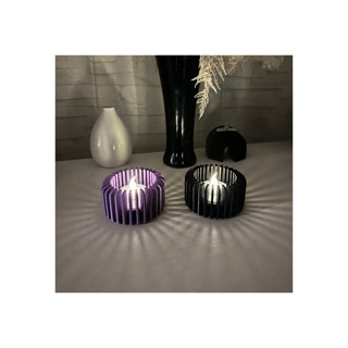 Alvera Modern Çizgili Mumluk – 3D Baskı Tealight Mumluk (1 Adet)-Mor