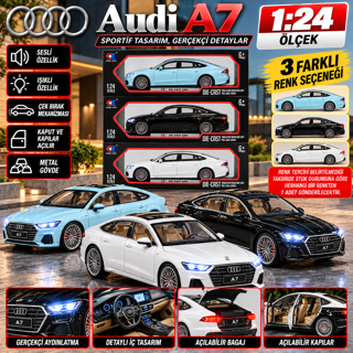 Audi A7 Metal 1:24 Ölçek Oyuncak Araba Sesli Işıklı Çek Bırak Spor Sedan