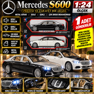 Mercedes S600 Metal 1:24 Ölçek Oyuncak Araba Sesli Işıklı Çek Bırak Makam Aracı 1 ADET