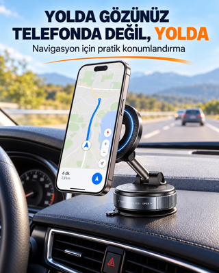 K007 Vakumlu Vantuzlu Manyetik Araç Telefon Tutucu Alüminyum Alaşım Katlanabilir Çok Açılı Torpido Cam Uyumlu Güçlü Mıkn