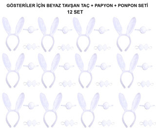 Tavşan Kostüm Aksesuar Seti, Beyaz, 12'li Paket - LUNAEV