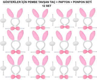 Tavşan Kostüm Aksesuar Seti, Pembe, 12'li Paket - LUNAEV