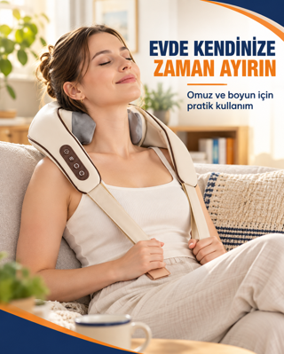 Boyun Omuz Masaj Aleti U Tipi Şarjlı Bantlı Taşınabilir Masaj Cihazı Boyun Bel Sırt Bacak Kullanımına Uygun Kablosuz [Is