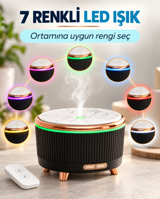 500 ml Aroma Difüzör Hava Nemlendirici Esansiyel Yağ Uyumlu Ultrasonik Buhar Makinesi 7 Renk LED Işıklı Zamanlayıcılı Se