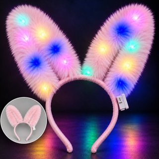 Peluş Tavşan Kulaklı LED Taç, Pembe, 3 Mod - LUNAEV