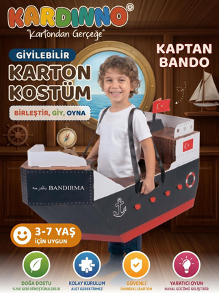 Kardinno Kaptan Bando Eğitici Oyuncak Karton Giyilebilir Çocuk Kostümü Etkinlik Parti Kostümü