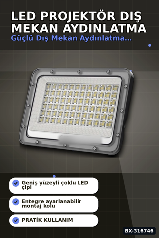 LED Projektör 100W 3200K Gün Işığı IP64 Dış Mekan Aydınlatması 8200 Lümen 1 Adet BX-31674