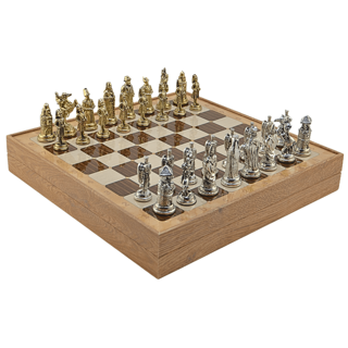 GiftHome Büyük Boy Metal OSMANLI-BİZANS Satranç Takımı Parlak ve Rustik Desenli Sandıklı MDF Tahtası(36X36 cm.) 
