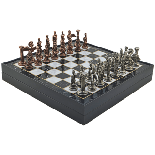 GiftHome Büyük Boy Metal PEGASUS Satranç Tk. Antik ve Mermer Desenli Sandıklı MDF Tahtası(36X36X6 cm.) 