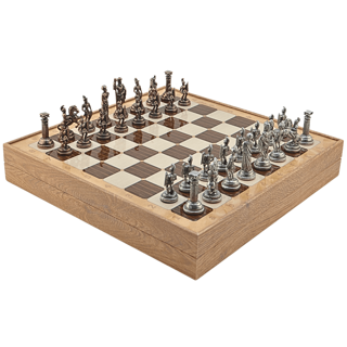 GiftHome Orta Boy Metal ROMA İMPARATORLUĞU Satranç Takımı Antik ve Rustik Desenli Sandıklı MDF Tahtası(36X36X6 cm.) 