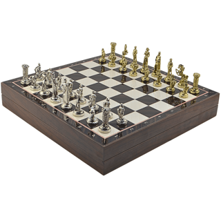 GiftHome Orta Boy Metal İNGİLİZ Satranç Takımı Parlak ve Ceviz Desenli Sandıklı MDF Tahtası(36X36X6 cm.) 