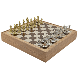 GiftHome Orta Boy Metal ROMA İMPARATORLUĞU Satranç Takımı Parlak ve Rustik Desenli Sandıklı MDF Tahtası(36X36X6 cm.) 