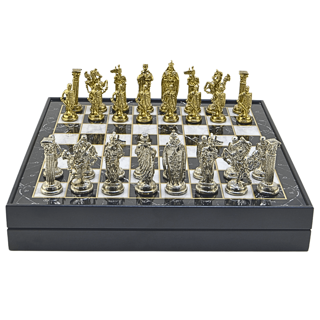 GiftHome Büyük Boy Metal İNGİLİZ Satranç Takımı Parlak ve Mermer Desenli Sandıklı MDF Tahtası(36X36X6 cm.) 