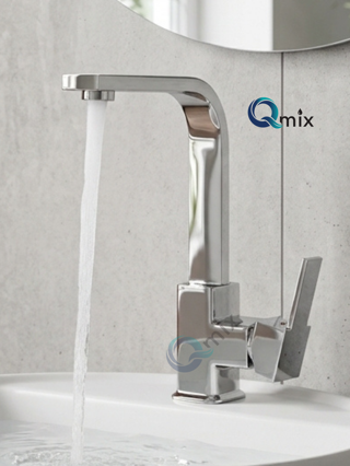 Krom Lüx Köşeli Mix Aç Kapa Pirinç Gövde Banyo Lavabo Bataryası Premium Kalite