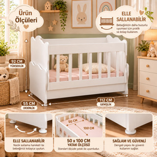 Missidea Baby Beyaz Sallanır Anne Yanı Bebek Beşiği 50x100 cm – Yatak Hariç