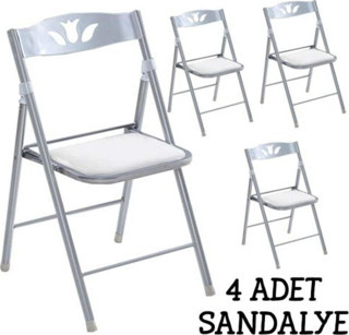 Eportatif Katlanır Mutfak Sandalyesi Kırma Koltuk Beyaz 4 Adet 1055