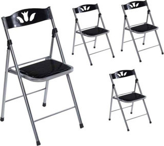 Eportatif Kırma Sandalye Katlanır Koltuk Siyah 4 Adet 1088