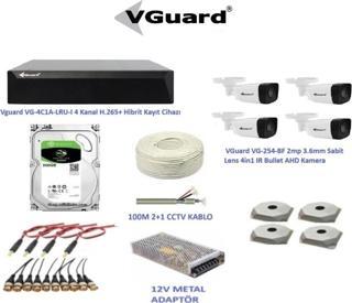 VGuard 2mp 4 Kameralı Dış Ortam AHD HD-TVI Full Kamera Seti 500GB Disk