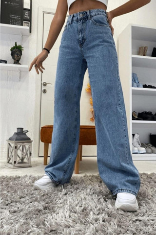 90's Kar Yıkama Mavi Likralı Süper Extra Yüksek Bel Palazzo Salaş Jean Pantolon