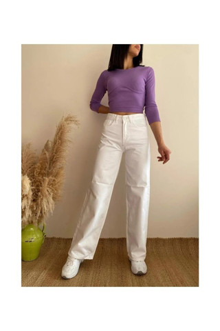 90's Beyaz Wide Leg Düz Palazzo Jean Pantolon ( satıcıya sorarak alınız )