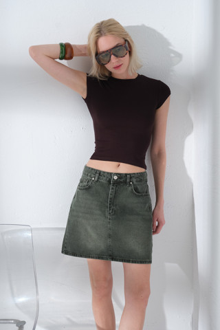%100 Pamuk 5 cep denim kot Kadın Jean mini etek @Latina