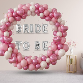 Bride To Be Temalı Gümüş Folyo Harf Pembe Beyaz Fuşya Balonlar Pembe Kalp Süsleme