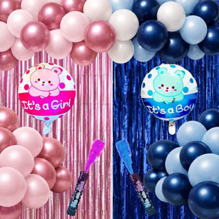 Cinsiyet Belirleme Baby Shower Parti Pembe Gülkurusu Mavi Lacivert Balonlar Metalize Arka Fon Kız Erkek Şişme Balon Cinsiyet Sisi