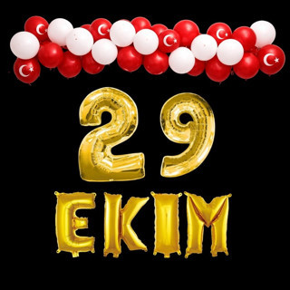 29 Ekim Cumhuriyet Bayramı Temalı Gold Folyo Rakam ve Harf Kırmızı Beyaz Ay Yıldız Balonlar