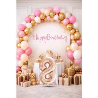 Pompa Hediyeli Doğum Günü Seti Banner Gold Pembe Kum Beji Beyaz Balonlar Rose Gold Rakam